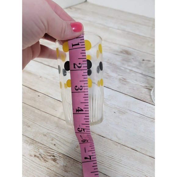 1950s Hazel Atlas Polka Dot Tallboy Glasses Anchor Hocking Polka Dots Yellow Blk - Picture 6 of 8